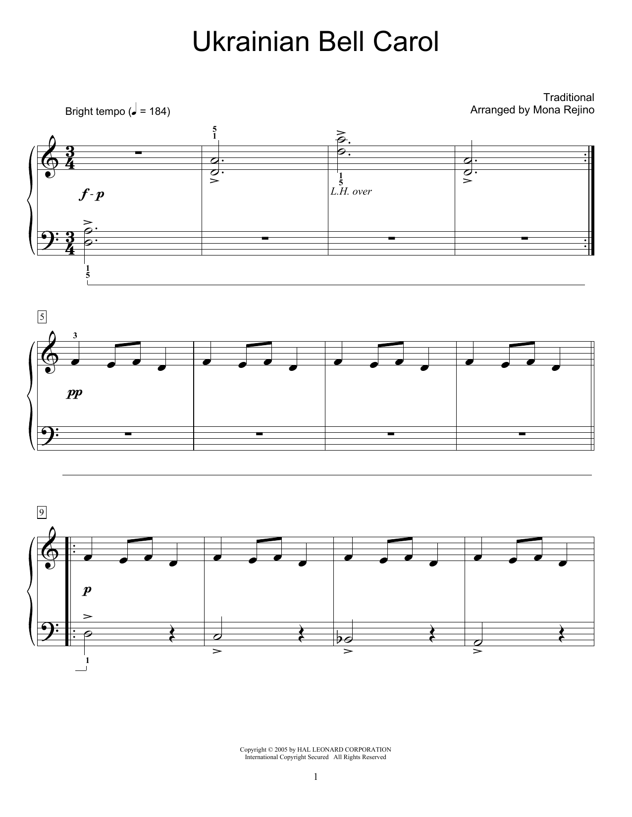 Traditional Ukrainian Bell Carol sheet music notes and chords. Download Printable PDF.