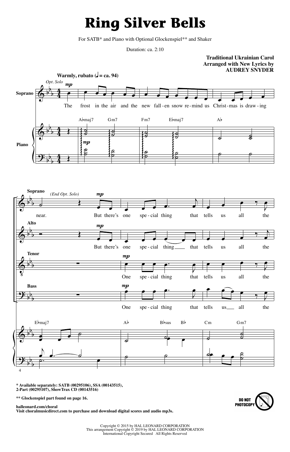 Traditional Ukrainian Carol Ring Silver Bells (arr. Audrey Snyder) sheet music notes and chords. Download Printable PDF.