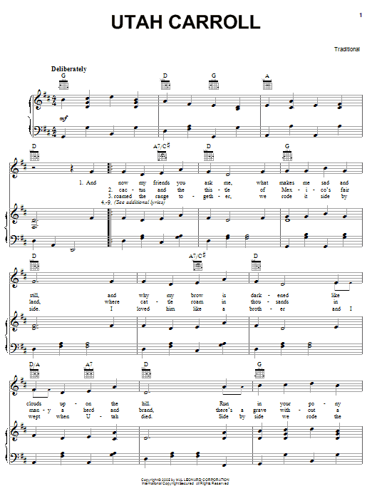 Learn to play Traditional Utah Carroll sheet music for Piano, Vocal & Guitar Chords (Right-Hand Melody) in minutes. Price: 7.8900$ Traditional Utah Carroll sheet music notes and chords arranged for Piano, Vocal & Guitar Chords (Right-Hand Melody)