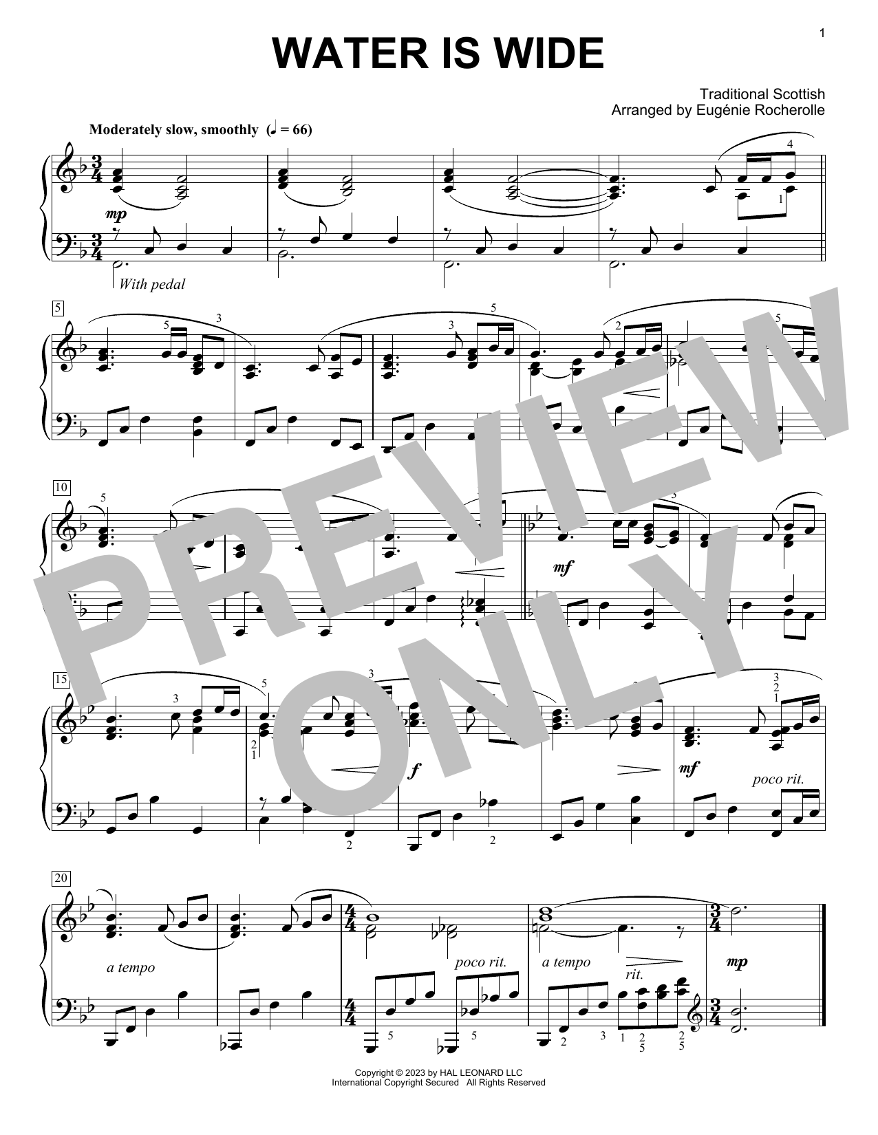 Traditional Water Is Wide (arr. Eugénie Rocherolle) sheet music notes and chords. Download Printable PDF.