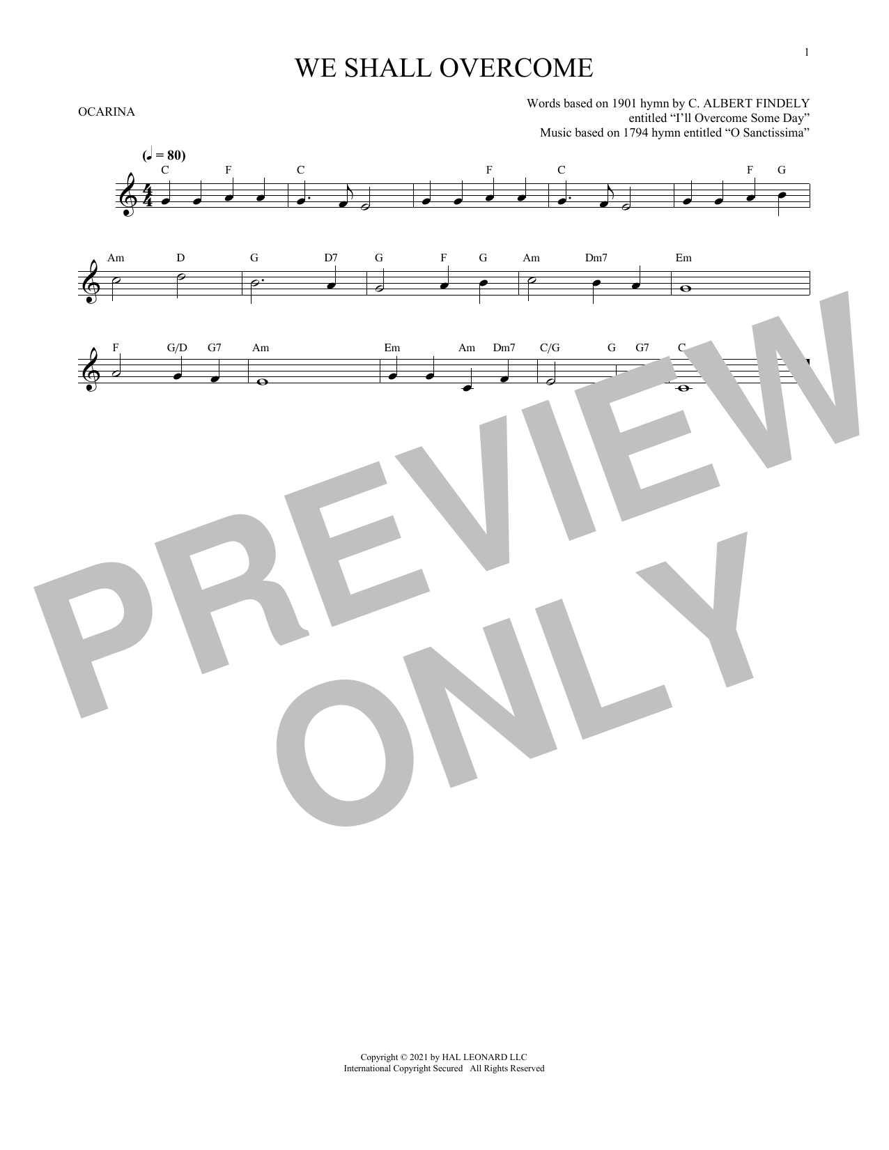Learn to play Traditional We Shall Overcome (arr. Cris Gale) sheet music for Ocarina in minutes. Price: 6.9900$ Traditional We Shall Overcome (arr. Cris Gale) sheet music notes and chords arranged for Ocarina