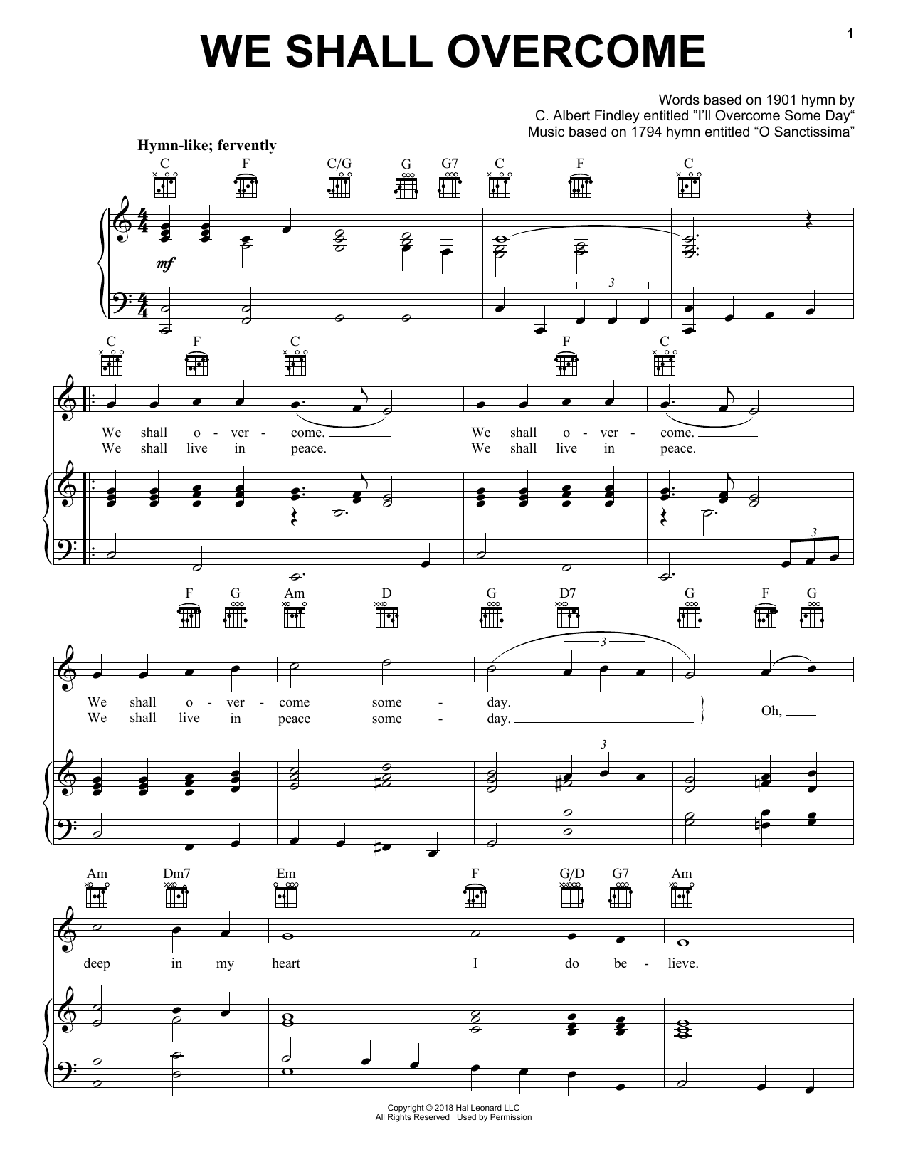 Traditional We Shall Overcome sheet music notes and chords. Download Printable PDF.