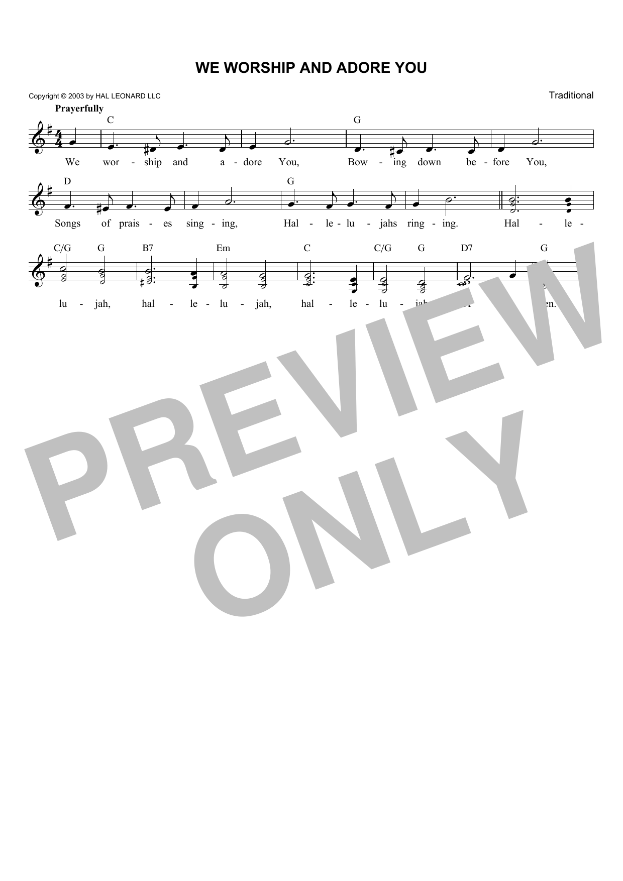 Traditional We Worship And Adore You sheet music notes and chords. Download Printable PDF.