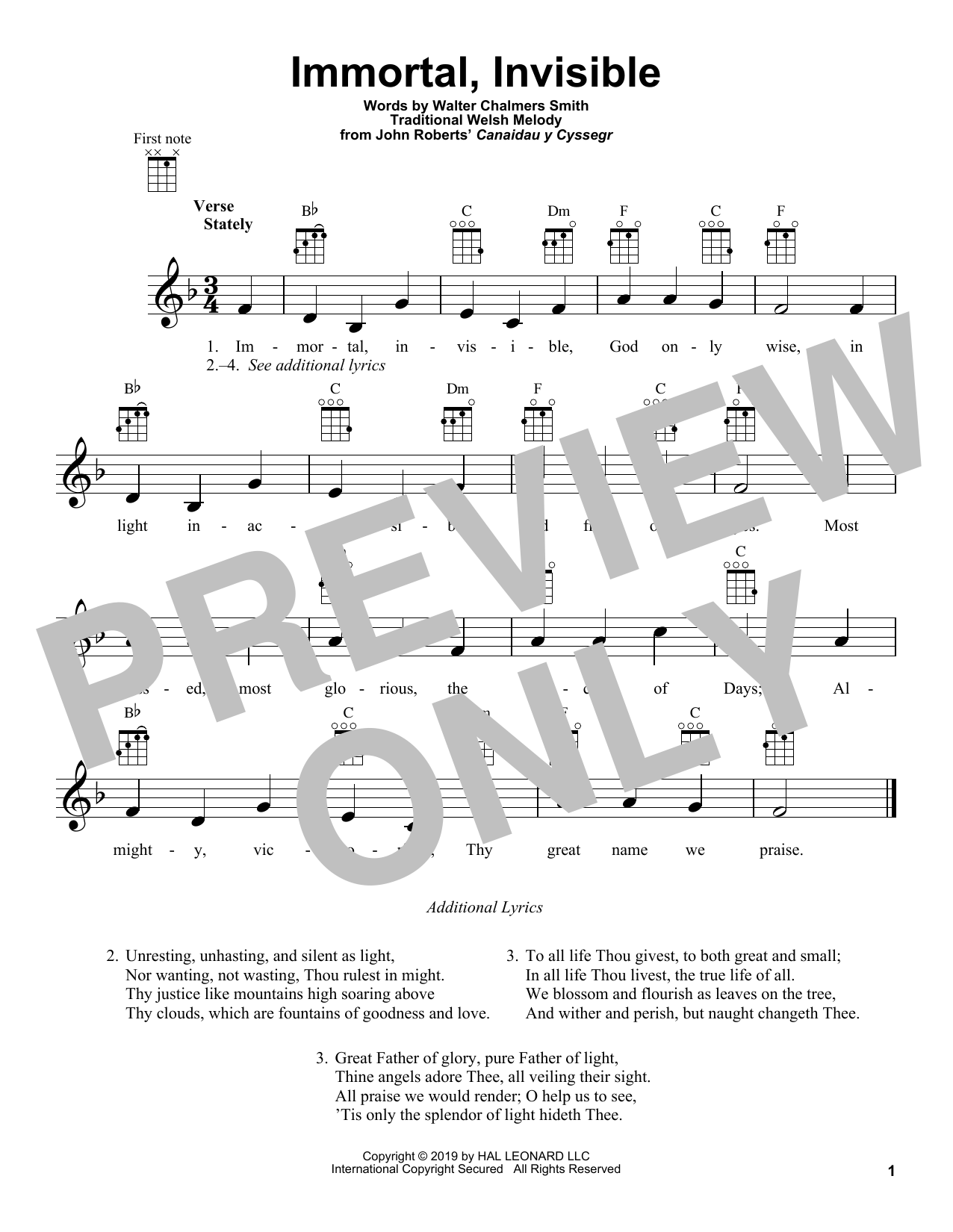 Learn to play Traditional Welsh Melody Immortal, Invisible sheet music for Ukulele in minutes. Price: 5.9900$ Traditional Welsh Melody Immortal, Invisible sheet music notes and chords arranged for Ukulele
