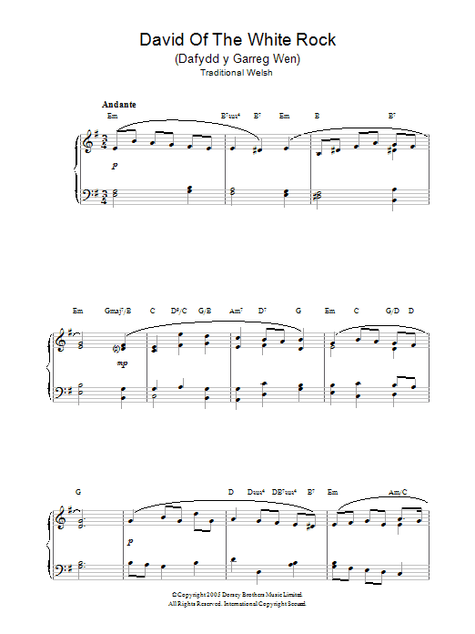 Welsh Folksong David Of The White Rock sheet music notes and chords. Download Printable PDF.