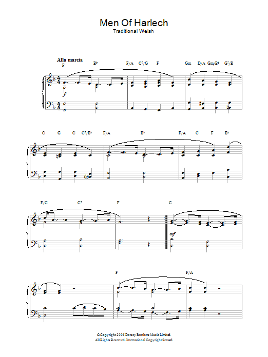 Welsh Folksong Men Of Harlech sheet music notes and chords arranged for Piano Solo