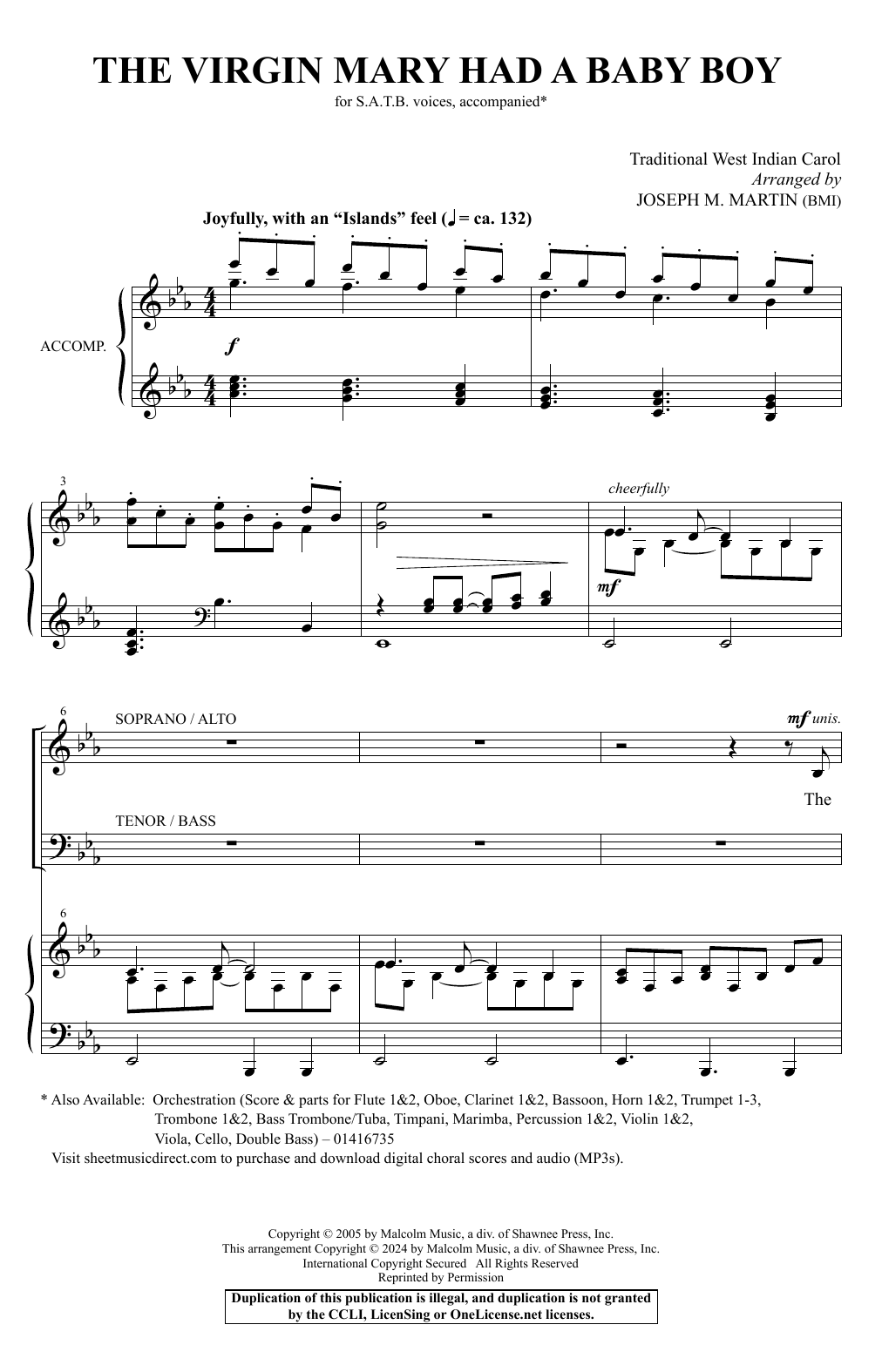 Traditional West Indian Carol The Virgin Mary Had A Baby Boy (arr. Joseph M. Martin) sheet music notes and chords. Download Printable PDF.