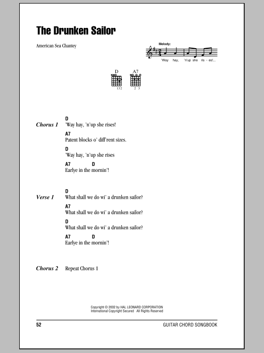 Traditional What Shall We Do With The Drunken Sailor sheet music notes and chords. Download Printable PDF.