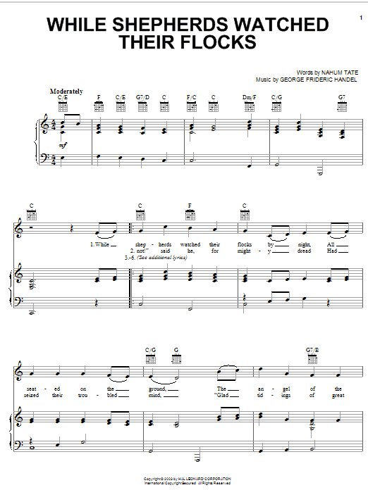 Traditional While Shepherds Watched Their Flocks sheet music notes and chords. Download Printable PDF.