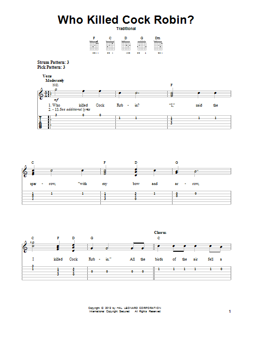 Traditional Who Killed Cock Robin? sheet music notes and chords. Download Printable PDF.