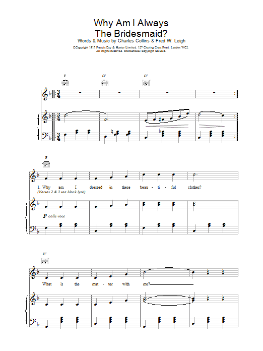 Traditional Why Am I Always The Bridesmaid? sheet music notes and chords. Download Printable PDF.