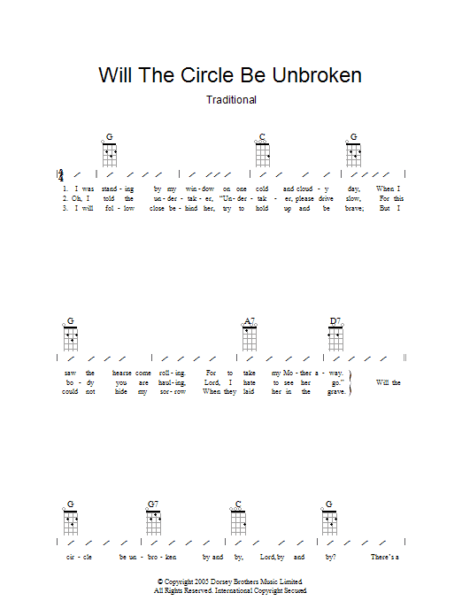 Traditional Will The Circle Be Unbroken sheet music notes and chords. Download Printable PDF.