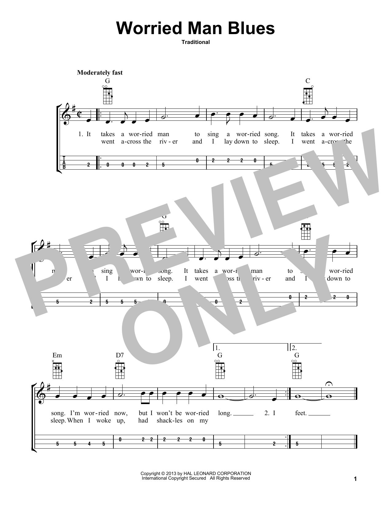 Traditional Worried Man Blues (arr. Bobby Westfall) sheet music notes and chords. Download Printable PDF.