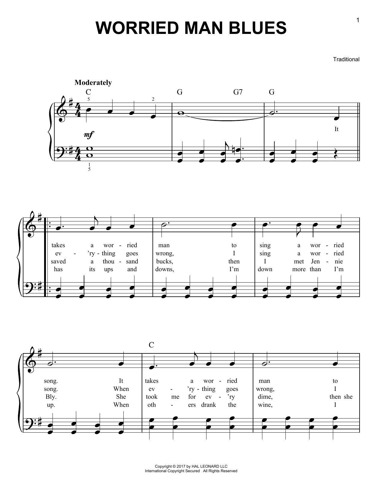 Traditional Worried Man Blues sheet music notes and chords. Download Printable PDF.