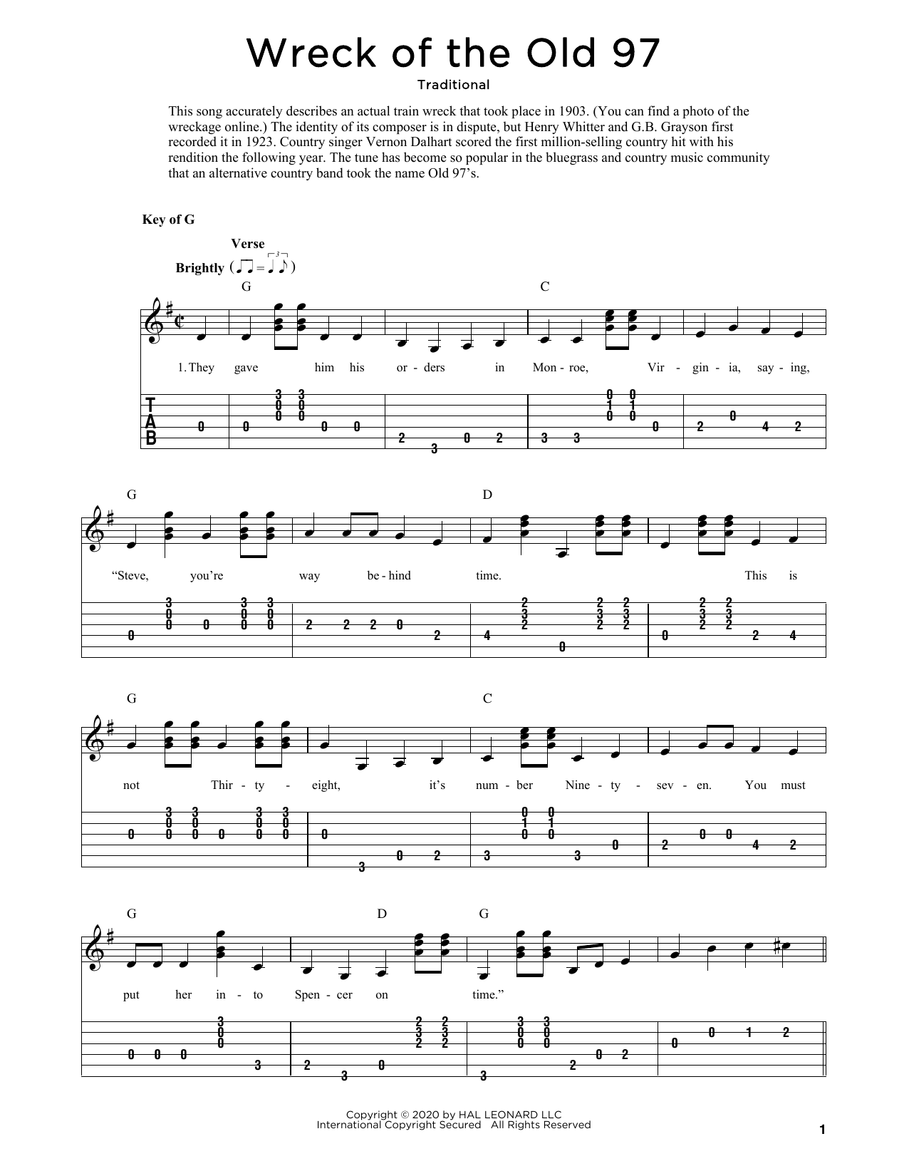 Traditional Wreck Of The Old 97 (arr. Fred Sokolow) sheet music notes and chords. Download Printable PDF.