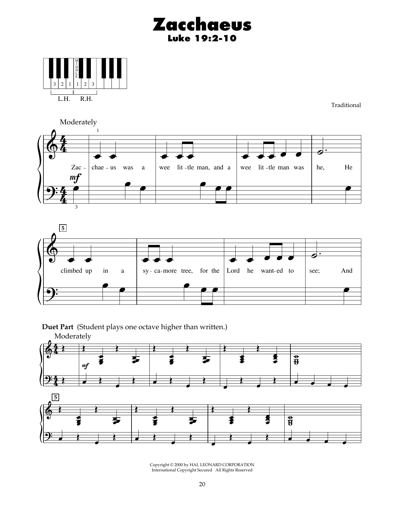 Traditional Zacchaeus sheet music notes and chords. Download Printable PDF.