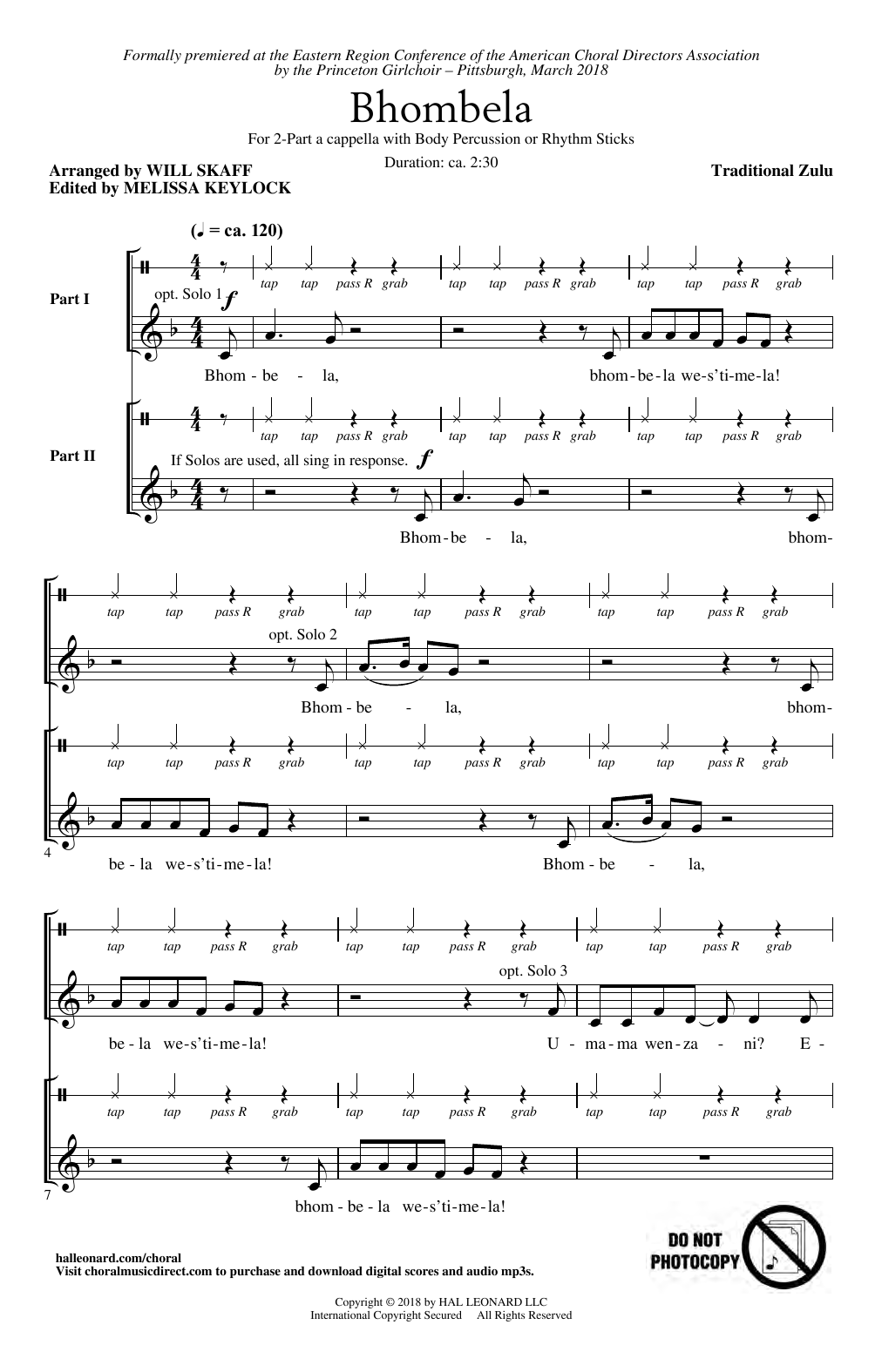 Traditional Zulu Bhombela (arr. Will Skaff) sheet music notes and chords. Download Printable PDF.