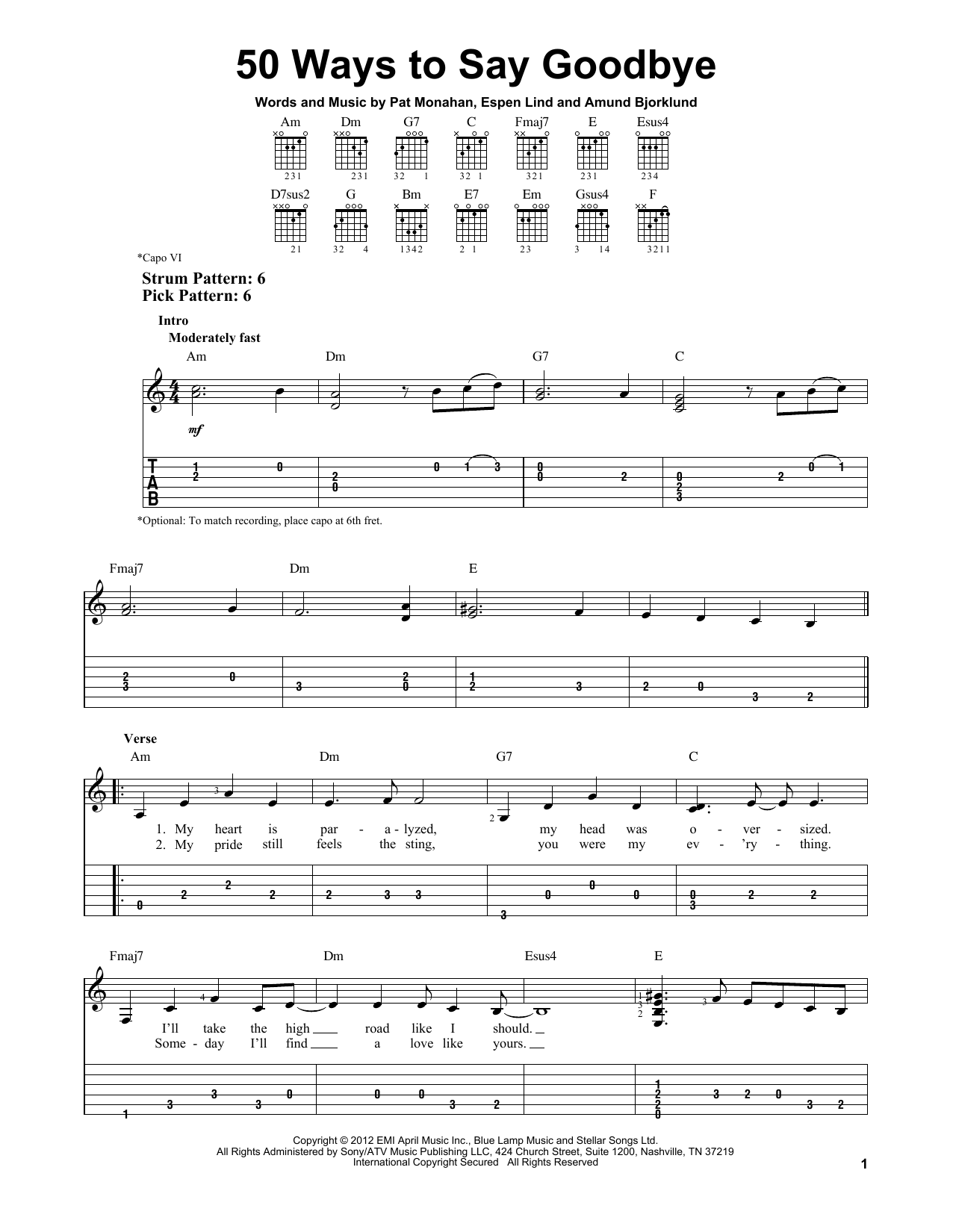 Train 50 Ways To Say Goodbye sheet music notes and chords. Download Printable PDF.