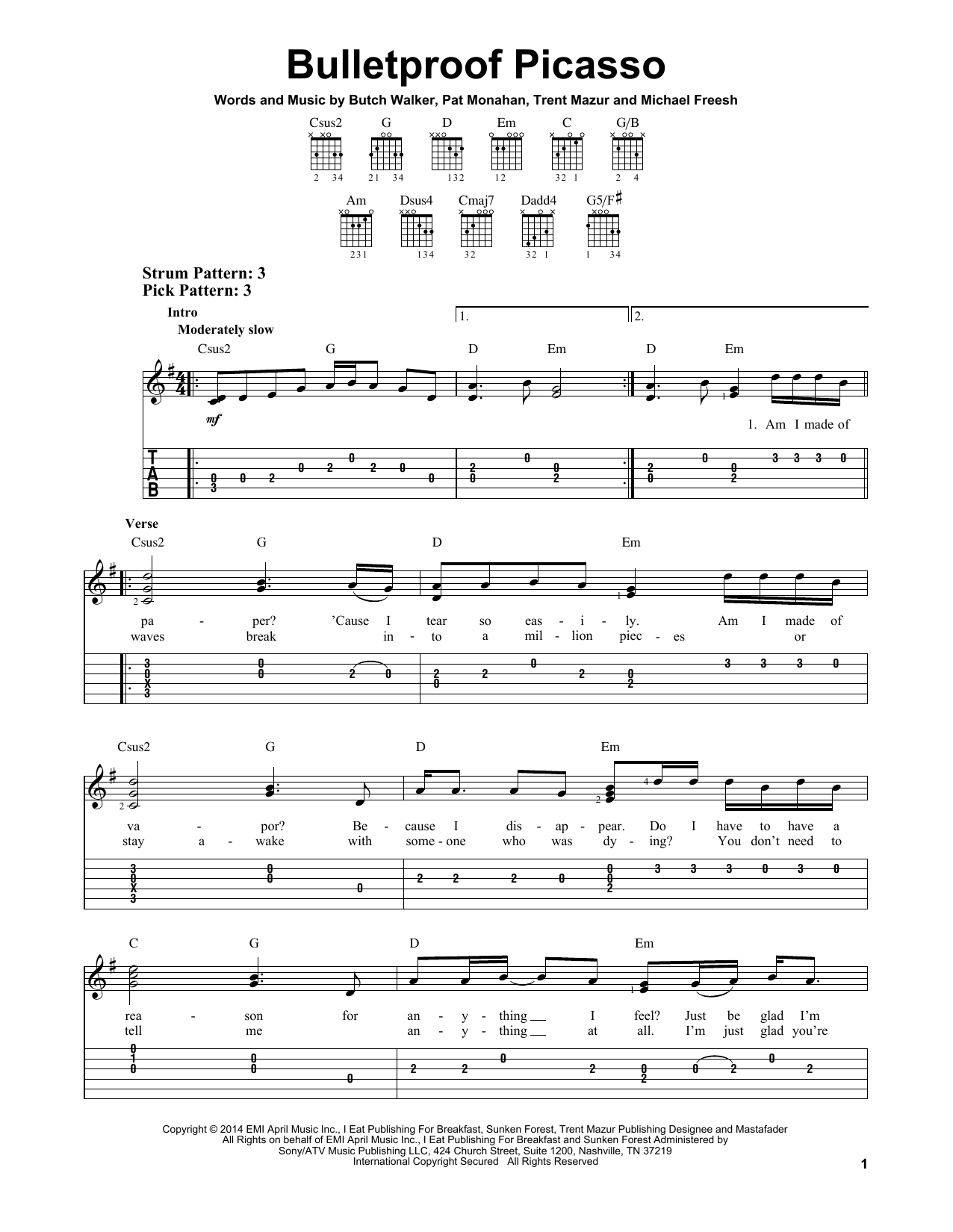 Train Bulletproof Picasso sheet music notes and chords. Download Printable PDF.