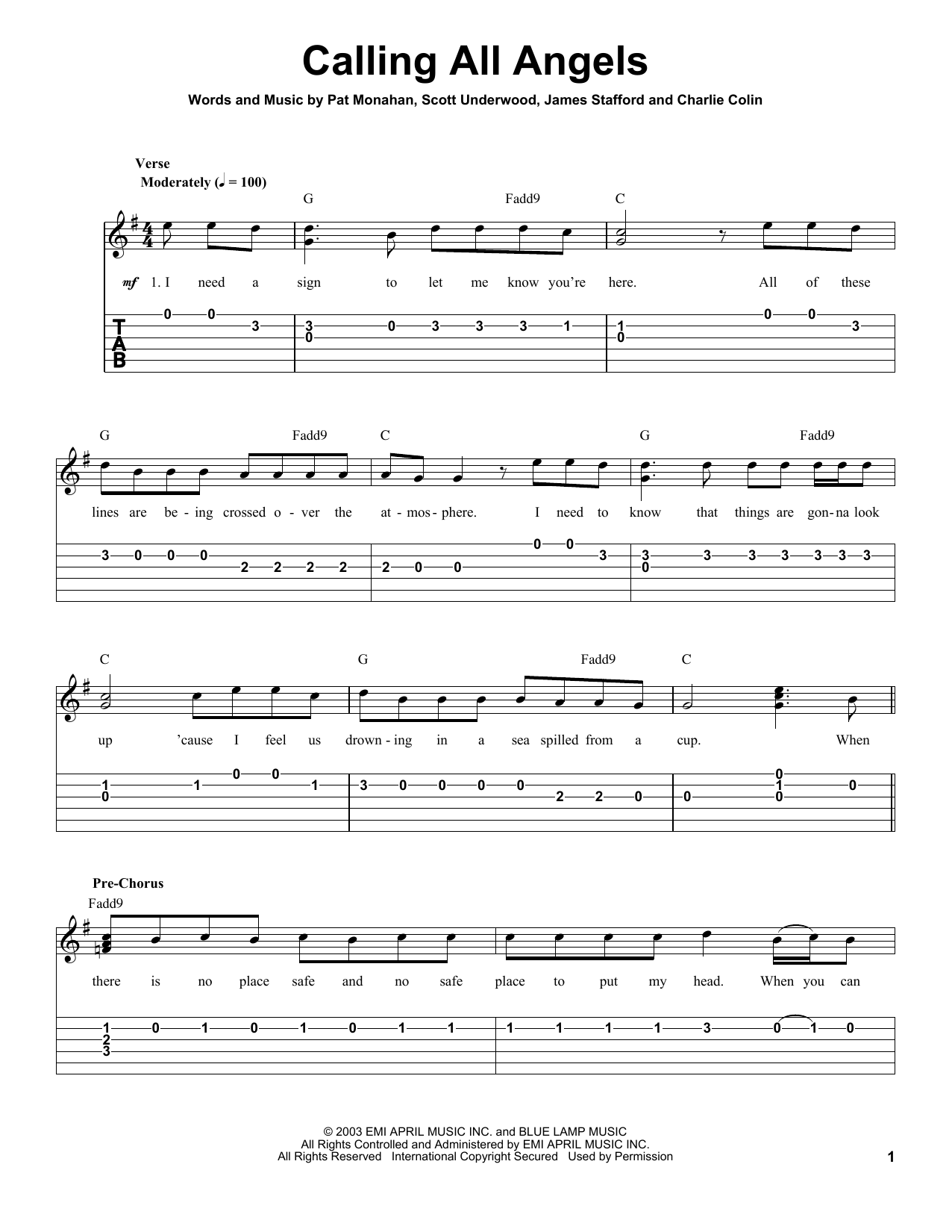 Train Calling All Angels sheet music notes and chords. Download Printable PDF.