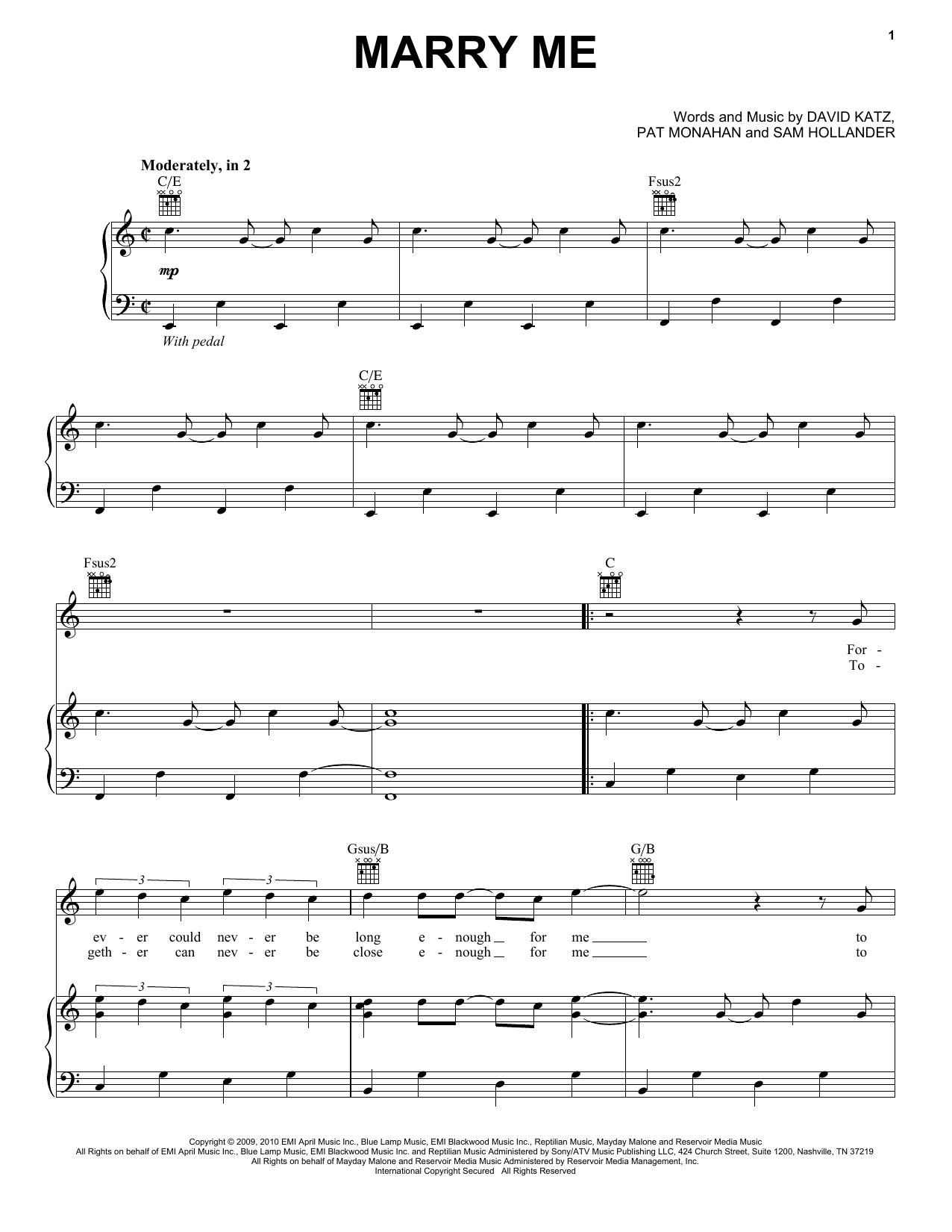 Train Marry Me sheet music notes and chords. Download Printable PDF.