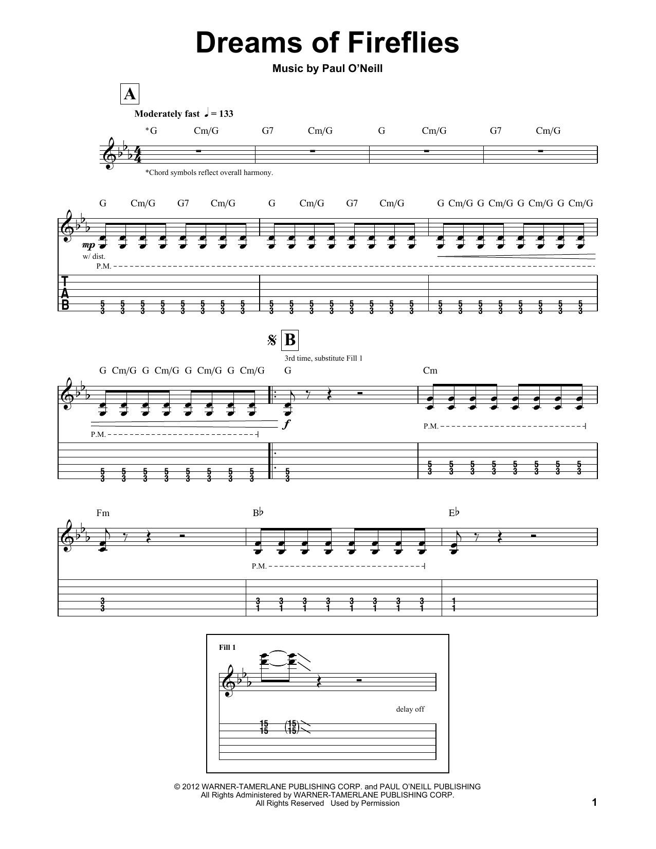 Trans-Siberian Orchestra Dreams Of Fireflies sheet music notes and chords. Download Printable PDF.