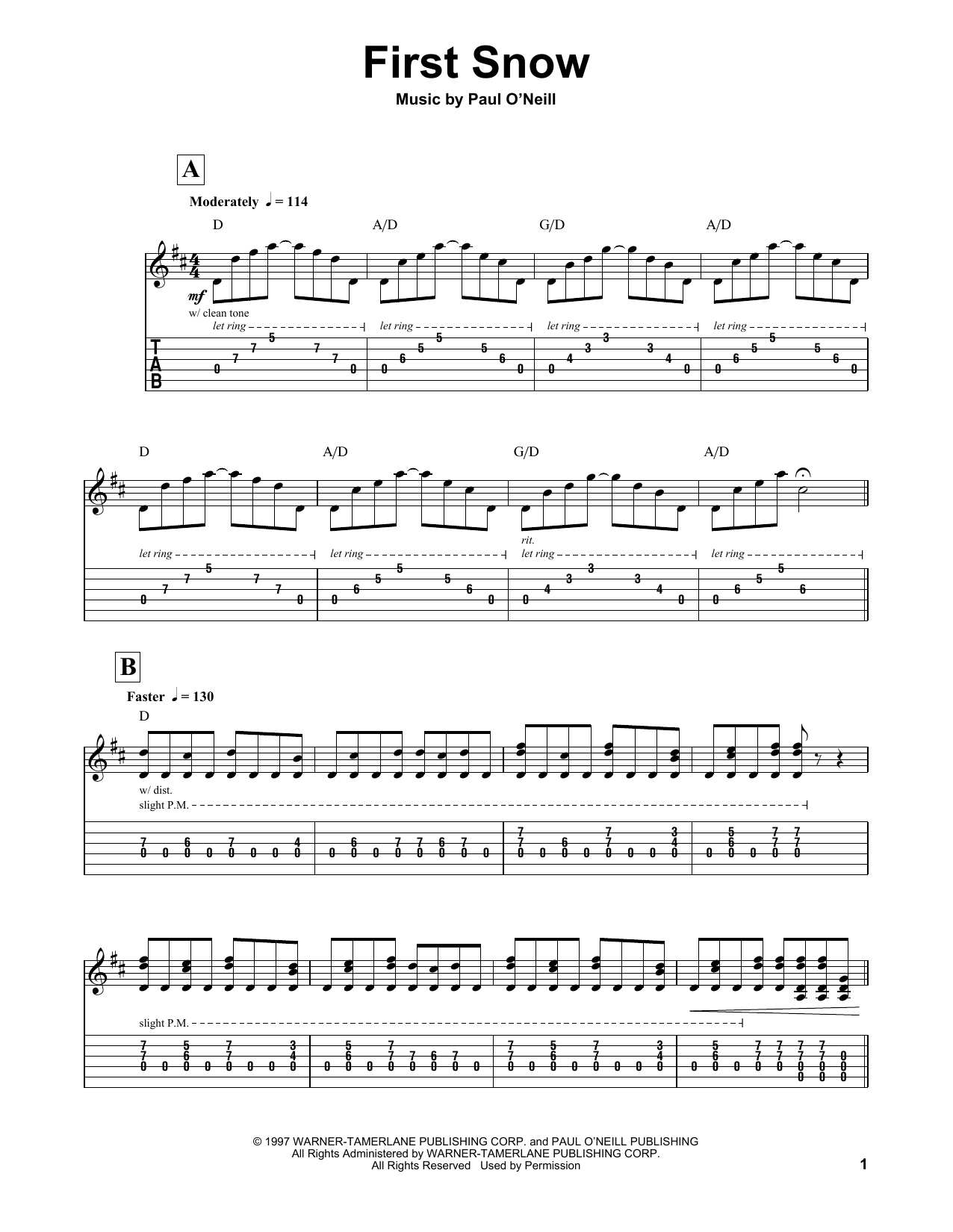 Trans-Siberian Orchestra First Snow sheet music notes and chords. Download Printable PDF.