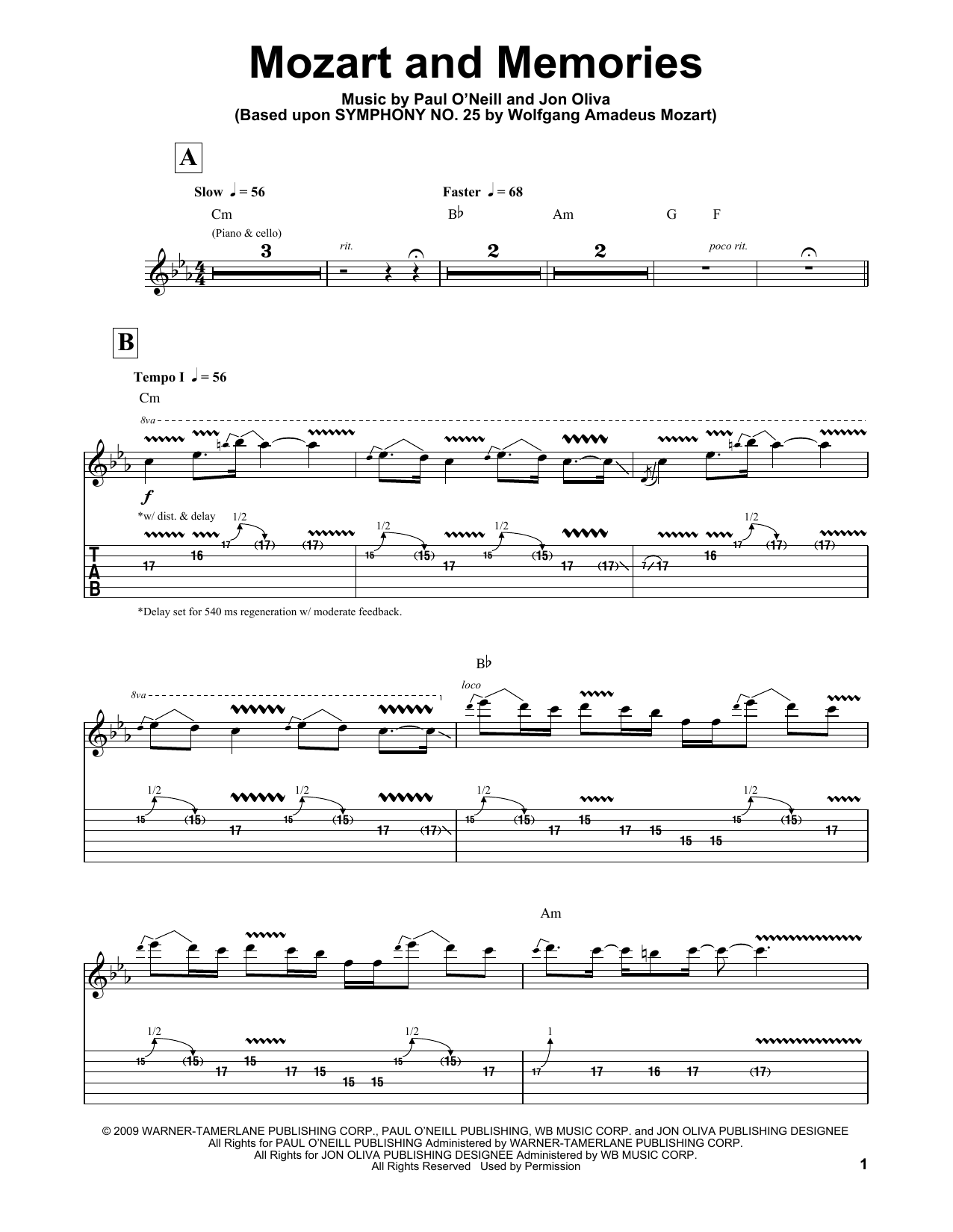 Trans-Siberian Orchestra Mozart and Memories sheet music notes and chords. Download Printable PDF.