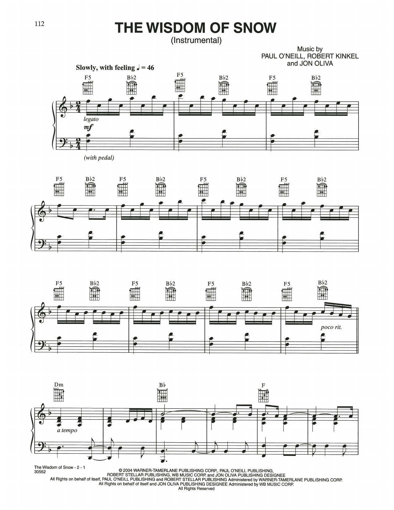 Trans-Siberian Orchestra The Wisdom Of Snow sheet music notes and chords. Download Printable PDF.