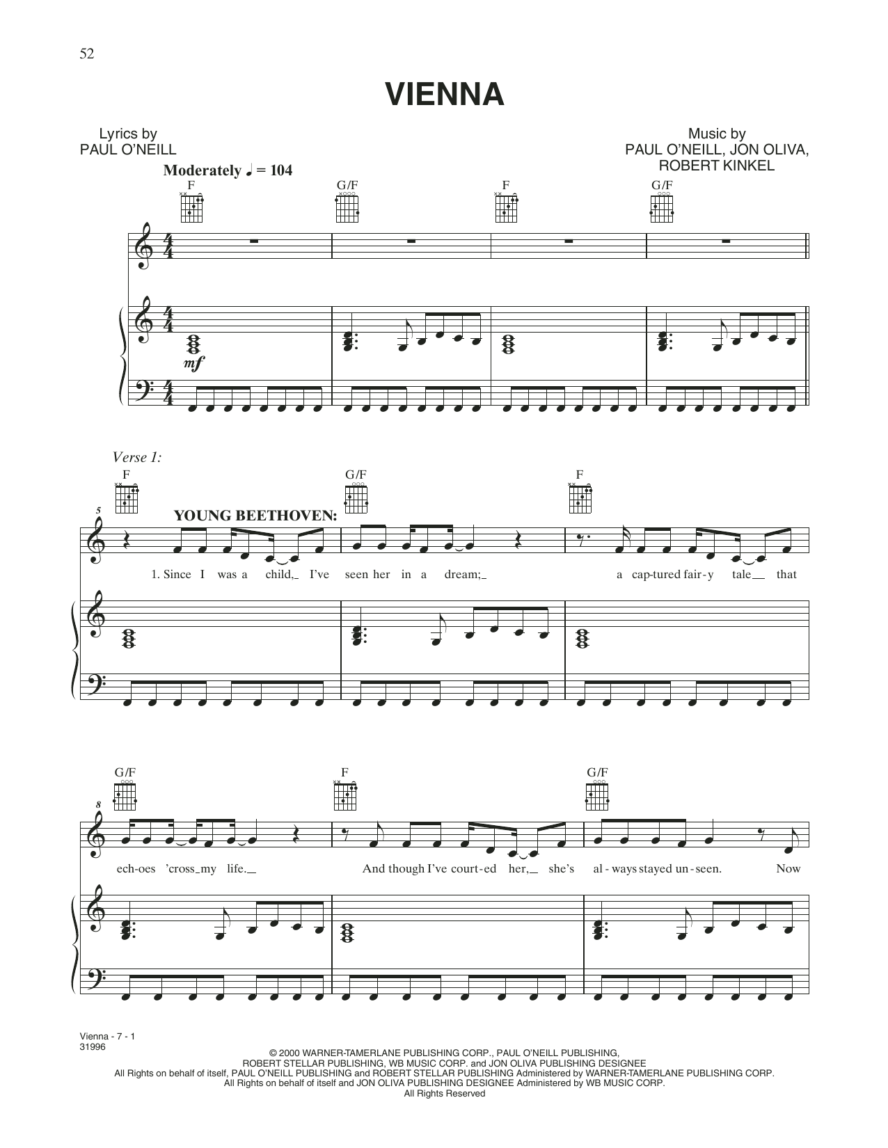Learn to play Trans-Siberian Orchestra Vienna sheet music for Piano, Vocal & Guitar Chords (Right-Hand Melody) in minutes. Price: 6.9900$ Trans-Siberian Orchestra Vienna sheet music notes and chords arranged for Piano, Vocal & Guitar Chords (Right-Hand Melody)