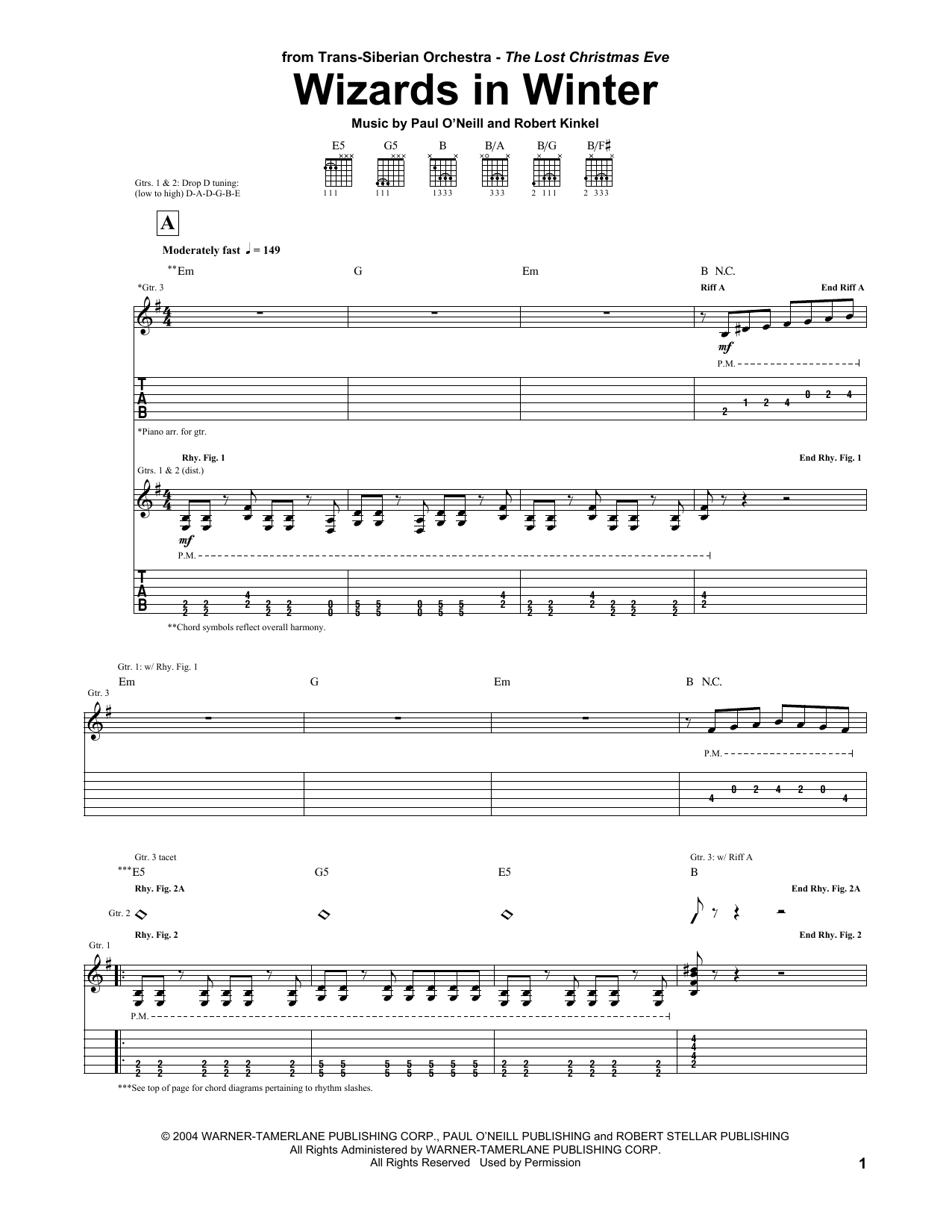 Trans-Siberian Orchestra Wizards In Winter sheet music notes and chords. Download Printable PDF.