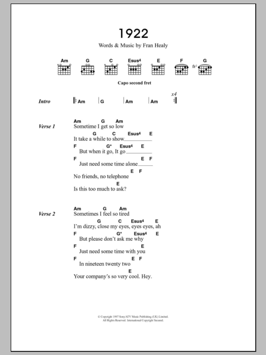 Learn to play Travis 1922 sheet music for Guitar Chords/Lyrics in minutes. Price: 4.4900$ Travis 1922 sheet music notes and chords arranged for Guitar Chords/Lyrics