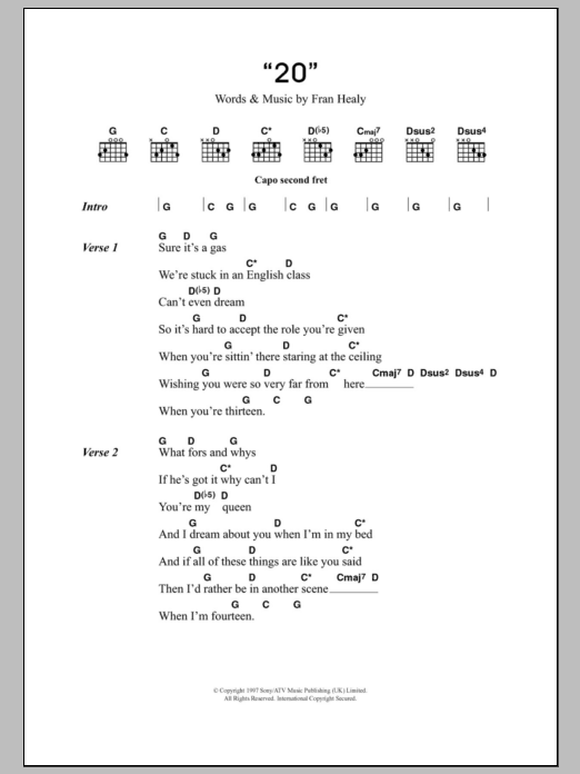 Learn to play Travis 20 sheet music for Guitar Chords/Lyrics in minutes. Price: 4.4900$ Travis 20 sheet music notes and chords arranged for Guitar Chords/Lyrics
