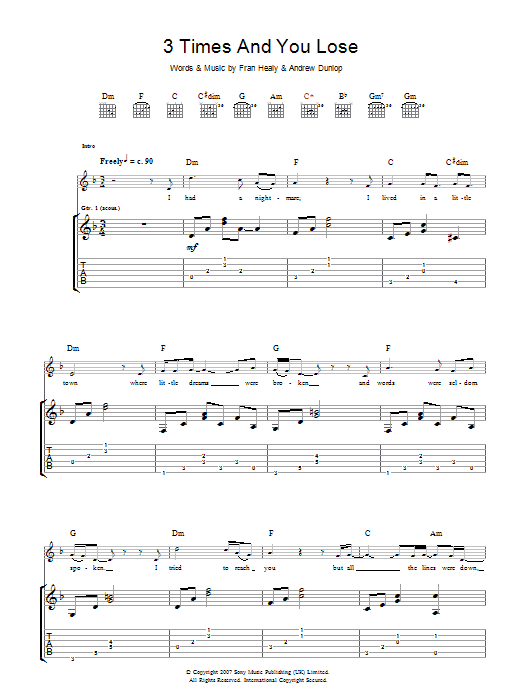 Learn to play Travis 3 Times And You Lose sheet music for Guitar Tab in minutes. Price: 7.8900$ Travis 3 Times And You Lose sheet music notes and chords arranged for Guitar Tab