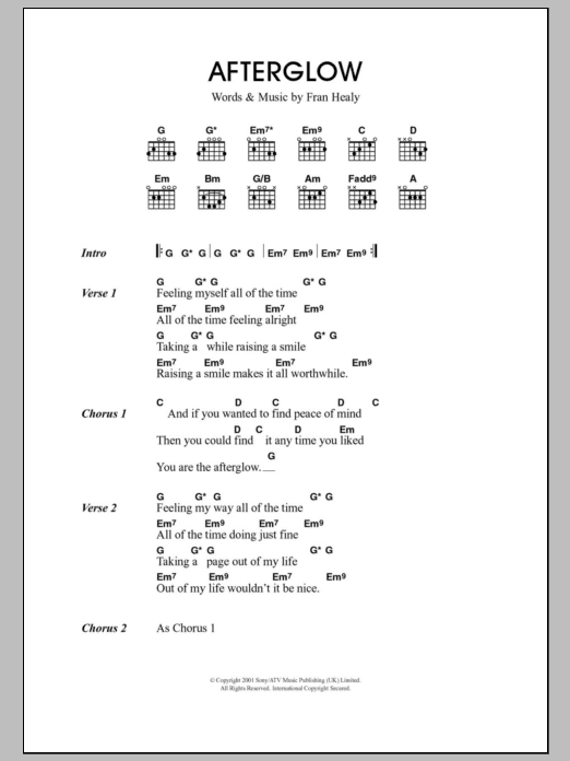 Travis Afterglow sheet music notes and chords. Download Printable PDF.