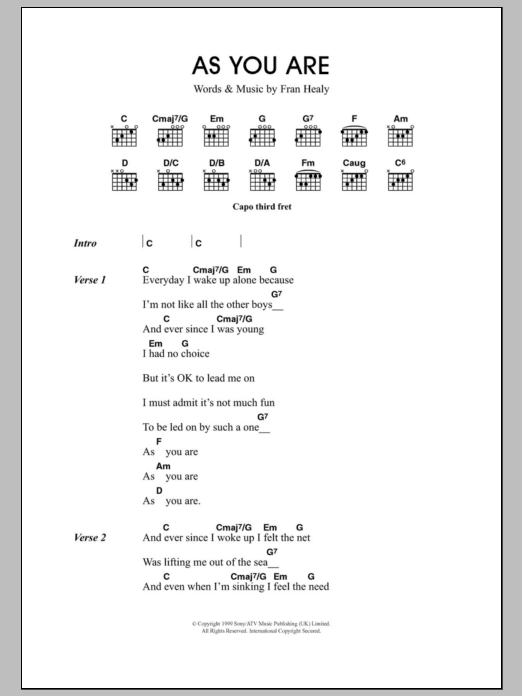 Learn to play Travis As You Are sheet music for Guitar Tab in minutes. Price: 7.8900$ Travis As You Are sheet music notes and chords arranged for Guitar Tab