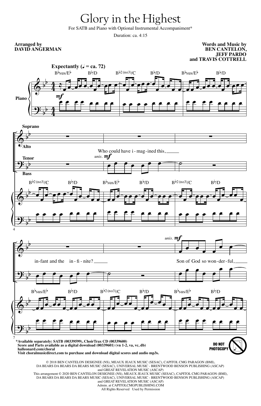 Travis Cottrell Glory In The Highest (arr. David Angerman) sheet music notes and chords. Download Printable PDF.