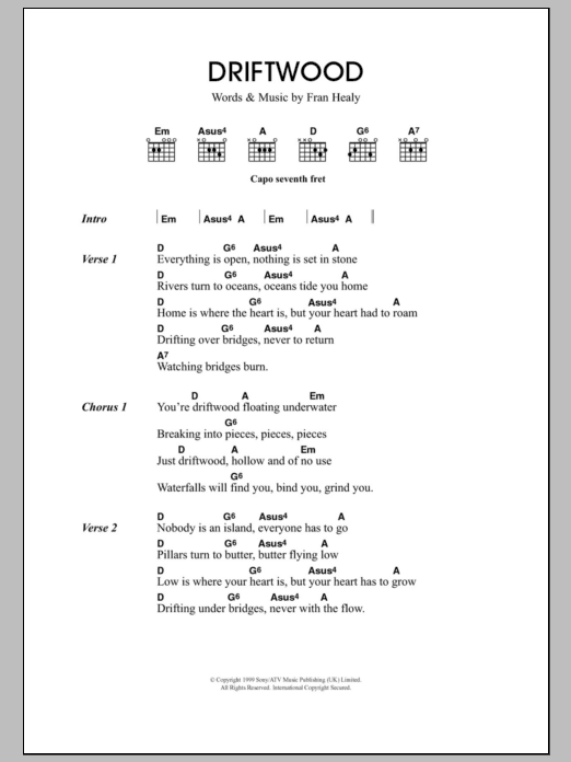 Travis Driftwood sheet music notes and chords. Download Printable PDF.