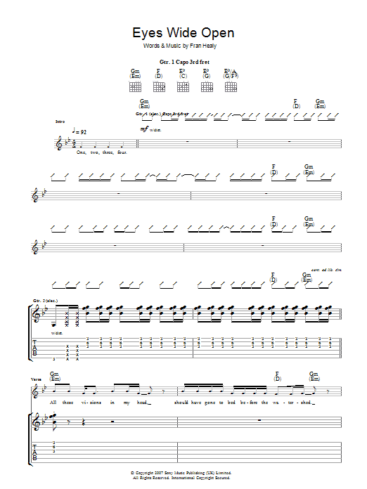 Learn to play Travis Eyes Wide Open sheet music for Guitar Tab in minutes. Price: 7.8900$ Travis Eyes Wide Open sheet music notes and chords arranged for Guitar Tab