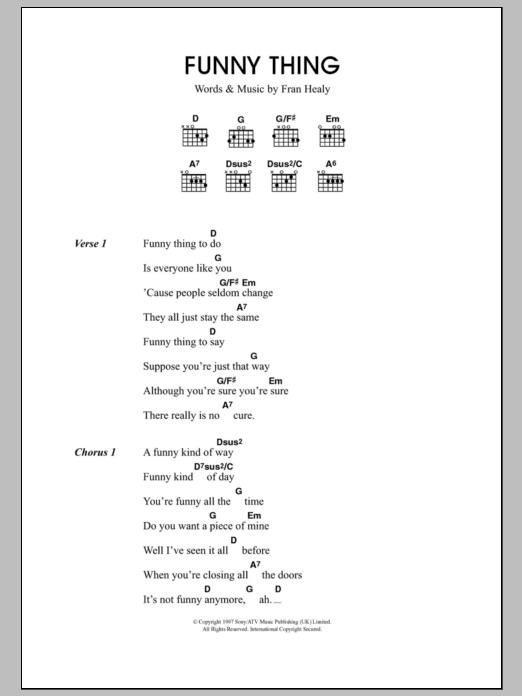Learn to play Travis Funny Thing sheet music for Guitar Tab in minutes. Price: 7.8900$ Travis Funny Thing sheet music notes and chords arranged for Guitar Tab