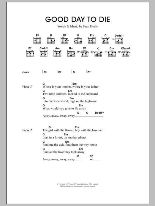 Travis Good Day To Die sheet music notes and chords. Download Printable PDF.