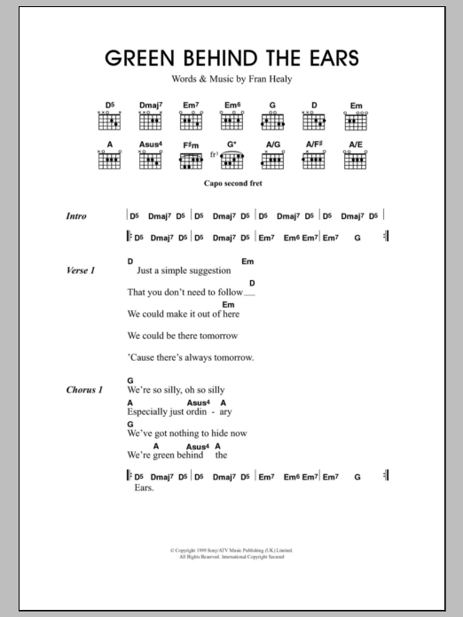 Travis Green Behind The Ears sheet music notes and chords. Download Printable PDF.