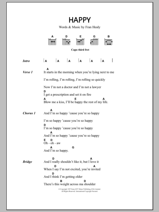 Learn to play Travis Happy sheet music for Guitar Tab in minutes. Price: 7.8900$ Travis Happy sheet music notes and chords arranged for Guitar Tab