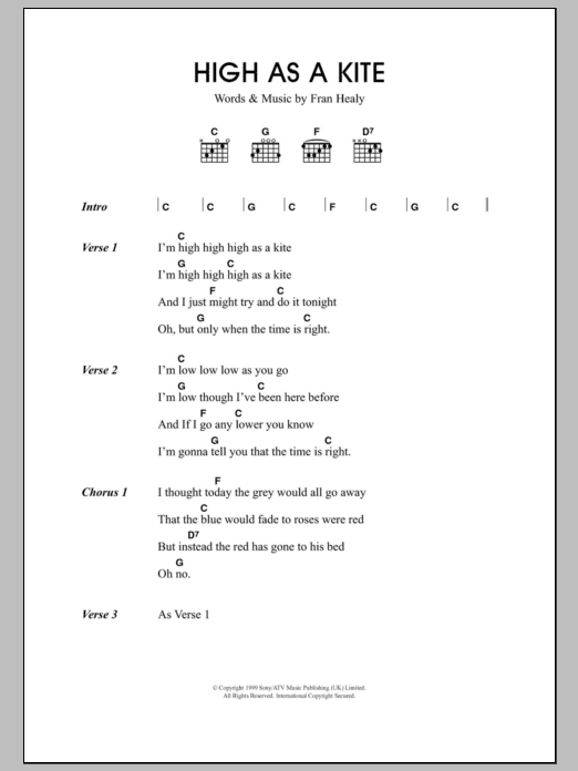 Travis High As A Kite sheet music notes and chords. Download Printable PDF.