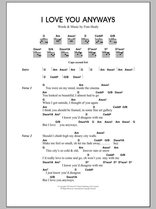 Travis I Love You Anyways sheet music notes and chords. Download Printable PDF.