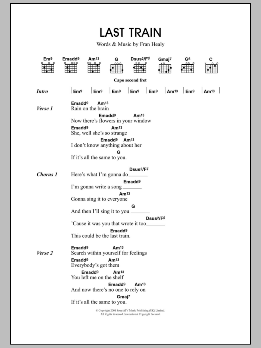 Travis Last Train sheet music notes and chords. Download Printable PDF.