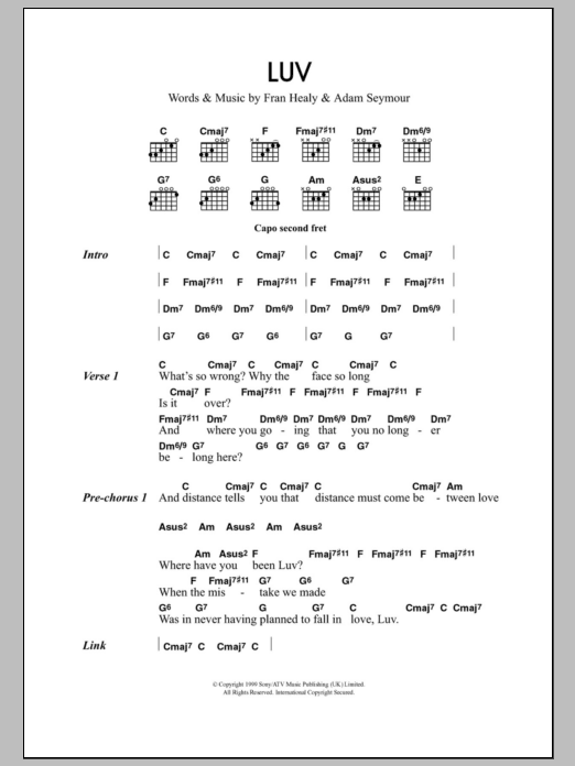 Learn to play Travis Luv sheet music for Piano, Vocal & Guitar Chords in minutes. Price: 7.8900$ Travis Luv sheet music notes and chords arranged for Piano, Vocal & Guitar Chords