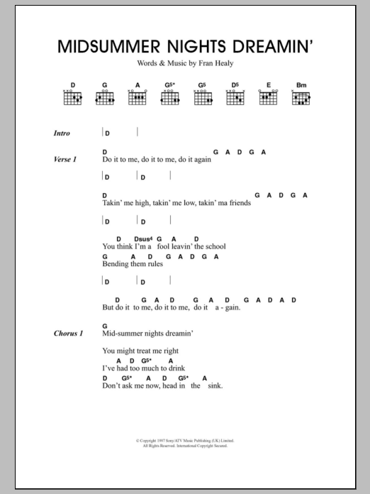 Travis Midsummer Nights Dreamin' sheet music notes and chords. Download Printable PDF.