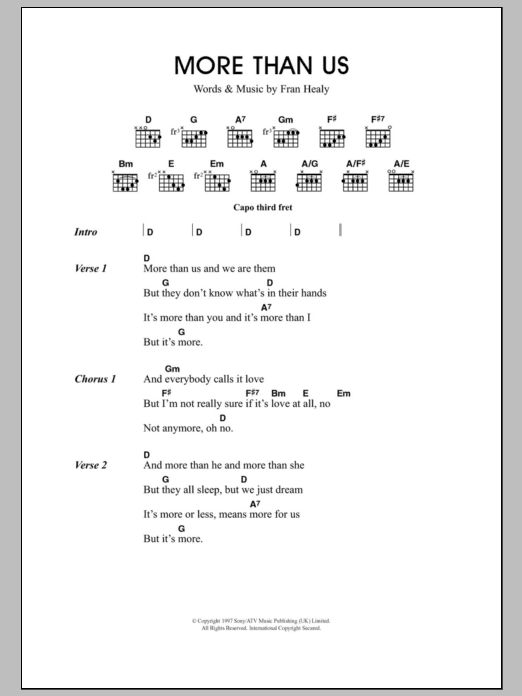 Travis More Than Us sheet music notes and chords arranged for Guitar Chords/Lyrics