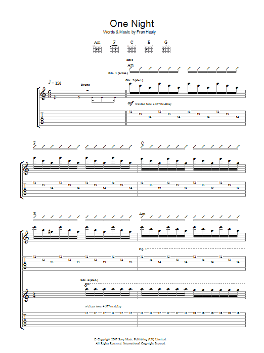 Learn to play Travis One Night sheet music for Guitar Tab in minutes. Price: 7.8900$ Travis One Night sheet music notes and chords arranged for Guitar Tab